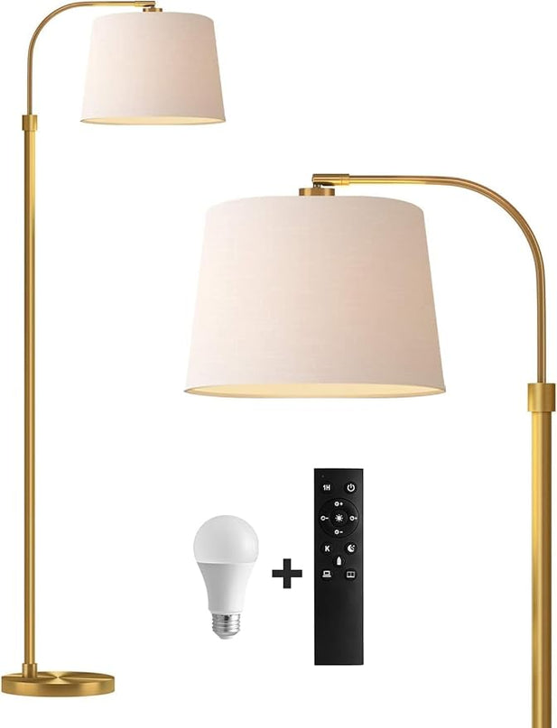 Oneach 62" Gold Floor Lamp for Living Rooms Tall Arc Standing Lamps with remote Bedrooms Industrial Corner Nursery Girls Kid Vintage Mid-Century Modern Reading Light Office(Bulb Included) - LeafyLoom