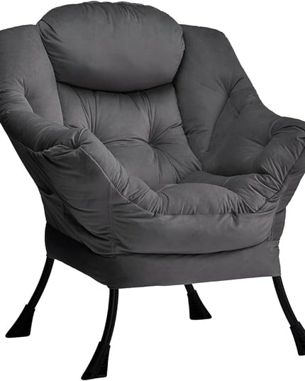 HollyHOME Modern Fabric Large Lazy Chair, Accent Oversized Comfy Reading Chair, Thick Padded Cozy Lounge Chair with Armrest, Steel Frame Leisure Sofa Chair for Living Room, Bedroom, Dorm, Smoky Grey - LeafyLoom