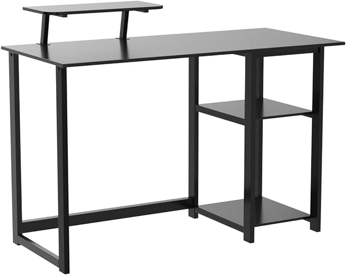 GreenForest Computer Home Office Desk with Monitor Stand and Storage Shelves on Left or Right Side,47 inch Modern Writing Study PC Laptop Work Table,Black - LeafyLoom