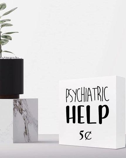 Help 5 Cents Wood Box Sign Decor Desk Sign,Funny Mental Health Quotes Wooden Box Block Sign for Home Office Shelf Table Decor Decorations - LeafyLoom
