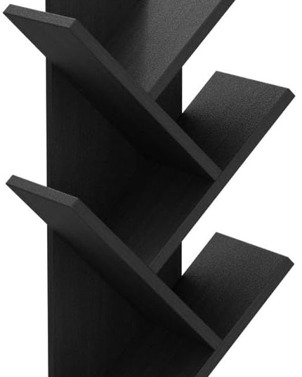 Topfurny Tree Bookshelf, 4-Tier Book Storage Organizer Shelves Floor Standing Bookcase, Wood Storage Rack for Office Home School Shelf Display for Cd/Magazine/Book -Black - LeafyLoom