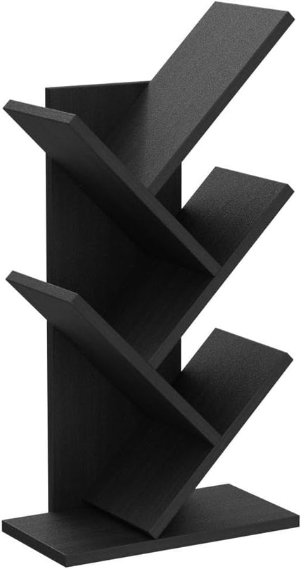 Topfurny Tree Bookshelf, 4-Tier Book Storage Organizer Shelves Floor Standing Bookcase, Wood Storage Rack for Office Home School Shelf Display for Cd/Magazine/Book -Black - LeafyLoom