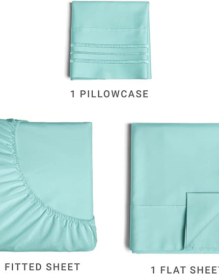 Twin Size 3 Piece Sheet Set - Comfy Breathable & Cooling Sheets - Hotel Luxury Bed Sheets for Women & Men - Deep Pockets, Easy-Fit, Extra Soft & Wrinkle Free Sheets - Spa Blue Oeko-Tex Bed Sheet Set - LeafyLoom