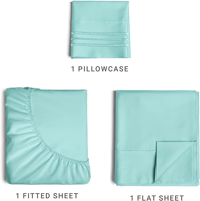 Twin Size 3 Piece Sheet Set - Comfy Breathable & Cooling Sheets - Hotel Luxury Bed Sheets for Women & Men - Deep Pockets, Easy-Fit, Extra Soft & Wrinkle Free Sheets - Spa Blue Oeko-Tex Bed Sheet Set - LeafyLoom