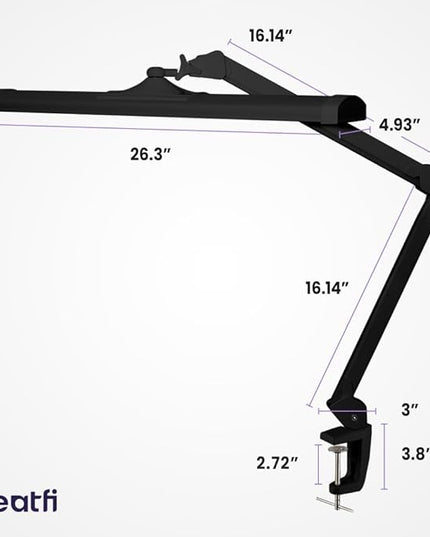 Neatfi Ultra 3,500 Lumen LED Desk Lamp, Color Correlated Temperature, 3 Light Modes, Dimmable, 45W, 26 Inch Wide Metal Shade, 540 SMD LEDs (CCT with Clamp, Black) - LeafyLoom