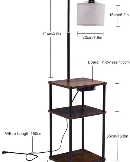 Floor Lamp with Table, Lamps for Living Room with Charging Station(USB &Type-C &AC Port), Rustic End Table Lamp with Shelves & 3-Color Temperature LED Bulb, Lamp Table for Living Room, Bedroom - LeafyLoom