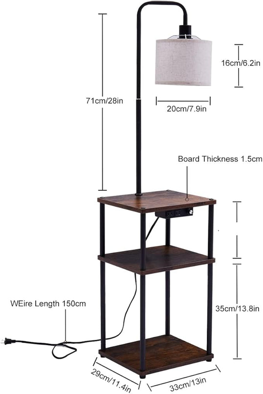 Floor Lamp with Table, Lamps for Living Room with Charging Station(USB &Type-C &AC Port), Rustic End Table Lamp with Shelves & 3-Color Temperature LED Bulb, Lamp Table for Living Room, Bedroom - LeafyLoom