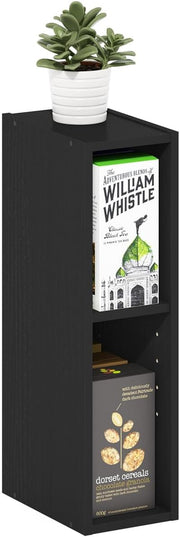 Furinno Fulda 2-Tier Space Saving Storage Shelf Bookcase, 6-Inch Width, Blackwood - LeafyLoom