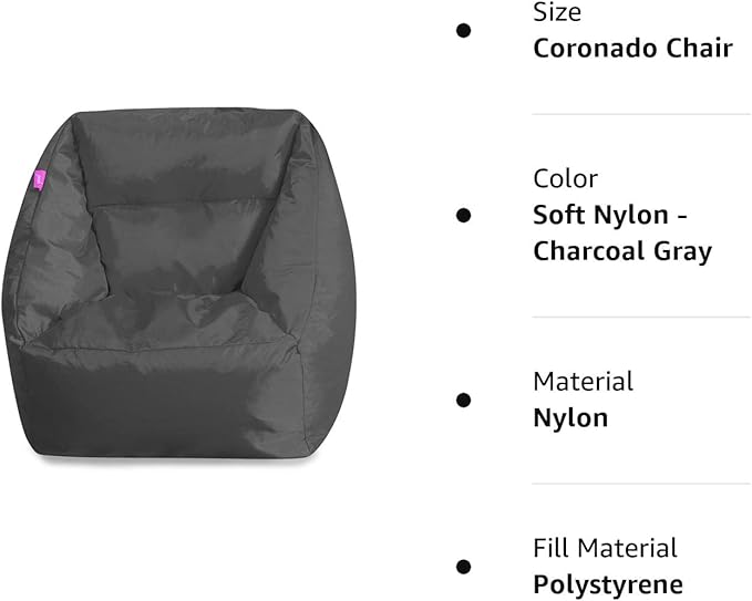Posh Creations Structured Comfy Seat for Playrooms and Bedrooms, Large Bean Bag Chair, Coronado Chair, Charcoal Gray - LeafyLoom