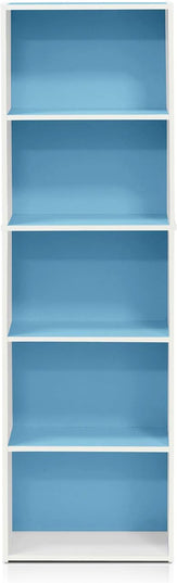 Furinno Luder Bookcase / Book / Storage , 5-Tier, White / Light Blue - LeafyLoom
