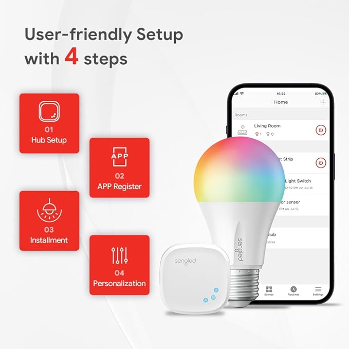 Sengled Zigbee Smart Light Bulbs, Smart Hub Required, Works with SmartThings and Echo with Built-in Hub, Voice Control with Alexa and Google Home, Color Changing 60W Eqv. A19 Alexa Light Bulb, 2 Pack Sengled