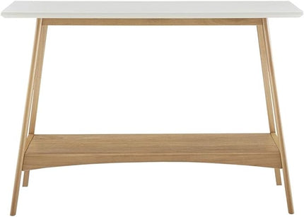 Madison Park Parker Console Table for Entryway with Solid Wood Frame, Open Storage Shelf and Off-White Top, Mid-Century Modern Accent Living Room Furniture Décor, Off-White/Natural - LeafyLoom