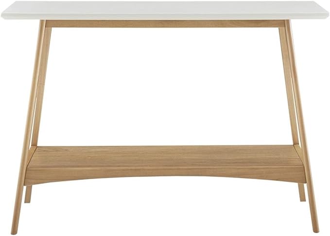 Madison Park Parker Console Table for Entryway with Solid Wood Frame, Open Storage Shelf and Off-White Top, Mid-Century Modern Accent Living Room Furniture Décor, Off-White/Natural - LeafyLoom