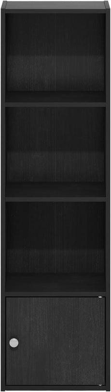 Furinno Luder Shelf Bookcase with 1 Door Storage Cabinet, Blackwood - LeafyLoom