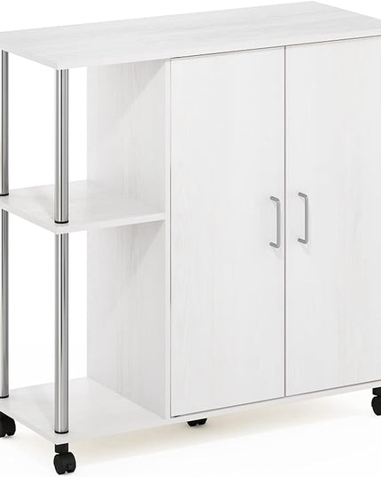 Furinno Helena Utility Kitchen Island and Storage Cart on Wheels, 3-Tier, Stainless Steel Tubes, White Oak/Chrome - LeafyLoom