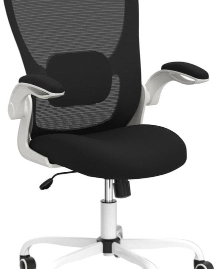 Office Chair, Ergonomic Desk Chair with Adjustable Lumbar Support and Flip up Armrest, Breathable Mesh Computer Chair for Home Office, White - LeafyLoom