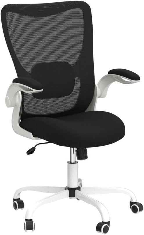 Office Chair, Ergonomic Desk Chair with Adjustable Lumbar Support and Flip up Armrest, Breathable Mesh Computer Chair for Home Office, White - LeafyLoom