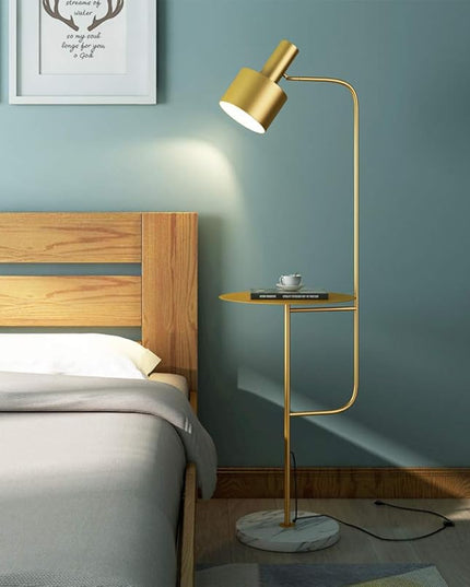 Hsyile Lighting KU300217 Contemporary Modern Creative Floor Lamp with a Table,Suitable for Living Room,Den,Office,Bedroom - E26 Bulb - Brushed Brass Finish - LeafyLoom