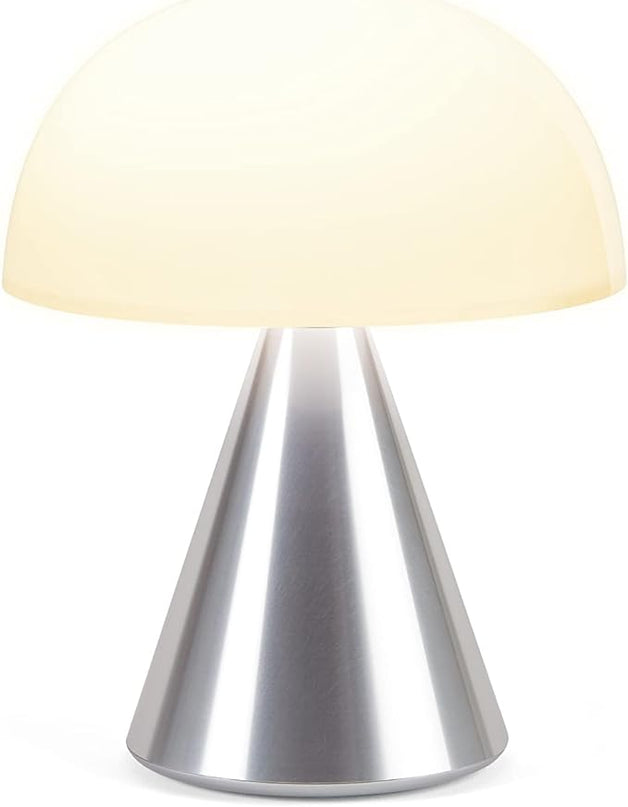 Lexon Mina L Mushroom Lamp - 9 LED Color Table Lamp for Bedrooms, Living Room & Office - Cordless, Rechargeable with 24h Light & Dimmer, Aluminum, Large - Alu Poli - LeafyLoom