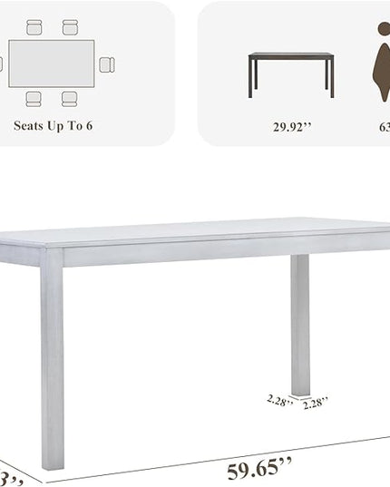 COLAMY Wood Dining Table for 4 6 People, Rectangle Wooden Kitchen Table with Square Legs, Farmhouse Dinner Table for Dining Room, Office, White - LeafyLoom