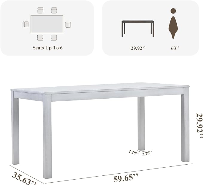 COLAMY Wood Dining Table for 4 6 People, Rectangle Wooden Kitchen Table with Square Legs, Farmhouse Dinner Table for Dining Room, Office, White - LeafyLoom