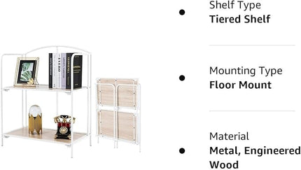 No Assembly Folding Bookshelf for Living Room, 2 Tier White Collapsible Book Shelf for Home Office, Portable Bookcase Storage Organizer - LeafyLoom