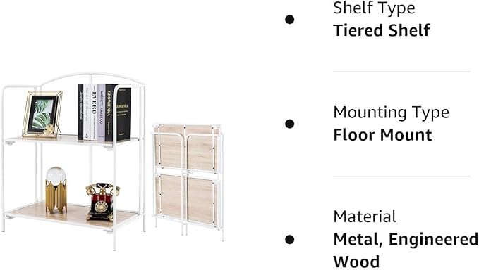 No Assembly Folding Bookshelf for Living Room, 2 Tier White Collapsible Book Shelf for Home Office, Portable Bookcase Storage Organizer - LeafyLoom