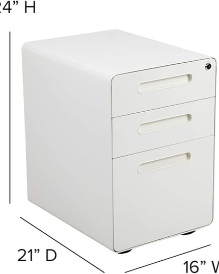 Flash Furniture Wren Ergonomic 3-Drawer Mobile Locking Filing Cabinet with Anti-Tilt Mechanism and Hanging Drawer for Legal & Letter Files, White - LeafyLoom