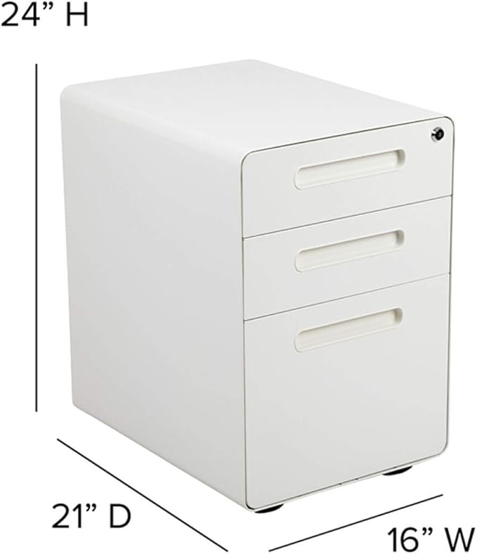 Flash Furniture Wren Ergonomic 3-Drawer Mobile Locking Filing Cabinet with Anti-Tilt Mechanism and Hanging Drawer for Legal & Letter Files, White - LeafyLoom