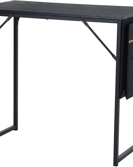 FurnitureR 31.5 inch Small Study Writing Table with Storage Bag Space Saving for Home Office, Modern PC Metal Frame Computer Desk, Black - LeafyLoom