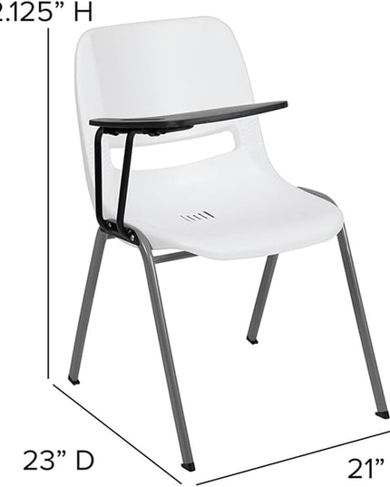 Flash Furniture HERCULES White Ergonomic Shell Chair with Right Handed Flip-Up Tablet Arm - LeafyLoom