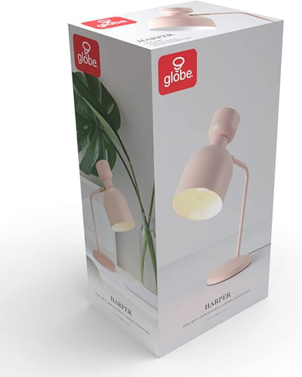 Globe Electric 52297 Harper 16" Desk Lamp, Matte Pink, Matte Brass Pivot Joint, in-Line On Off Switch - LeafyLoom