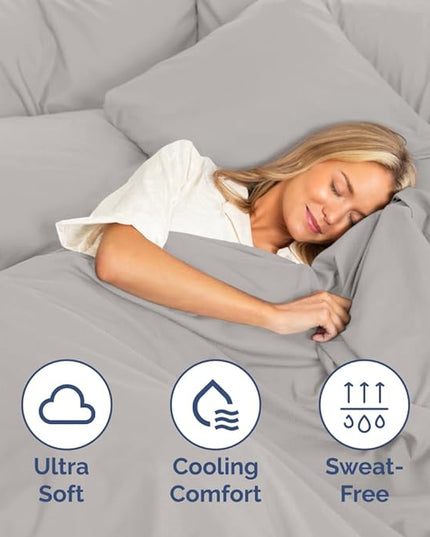 Cal King Size 4 Piece Sheet Set - Comfy Breathable & Cooling Sheets - Hotel Luxury Bed Sheets for Women & Men - Deep Pockets, Easy-Fit, Soft & Wrinkle Free Sheets - French Grey Oeko-Tex Bed Sheet Set - LeafyLoom
