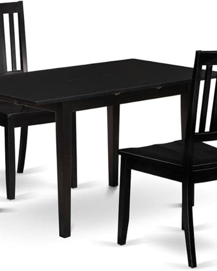 East West Furniture Norfolk 3 Piece Room Set Contains a Rectangle Kitchen Table with Butterfly Leaf and 2 Dining Chairs, 32x54 Inch, NODU3-BLK-W - LeafyLoom