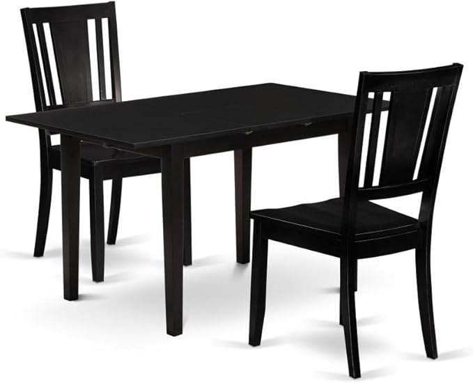 East West Furniture Norfolk 3 Piece Room Set Contains a Rectangle Kitchen Table with Butterfly Leaf and 2 Dining Chairs, 32x54 Inch, NODU3-BLK-W - LeafyLoom