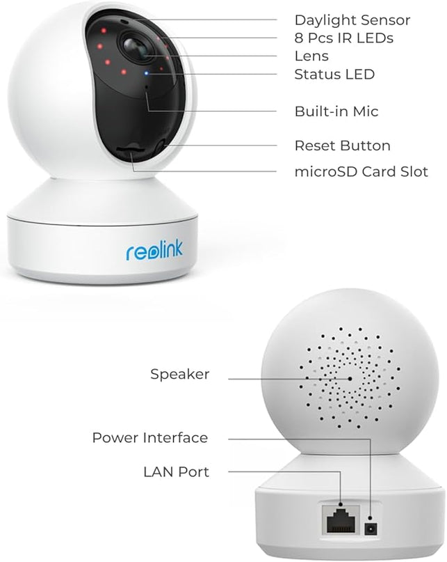 REOLINK Home Security Camera System, 3MP HD Plug-in Indoor WiFi Pan Tilt Pet Camera, Baby Monitor, Night Vision, 2 Way Talk, Smart Human/Pet Detection, Local microSD Card Storage, E1(2 Pack) REOLINK
