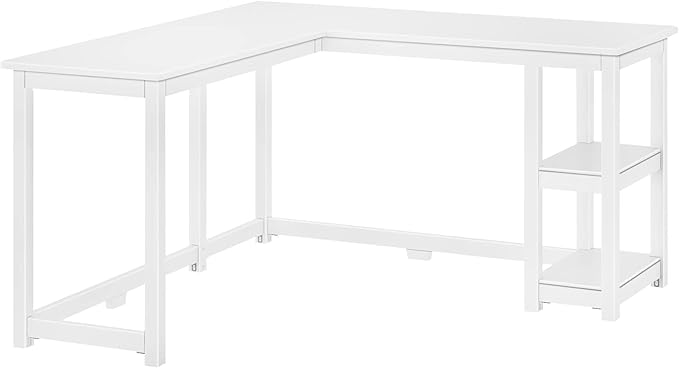 Max & Lily Solid Wood Corner Desk, 55 x 55 Inches, White - LeafyLoom