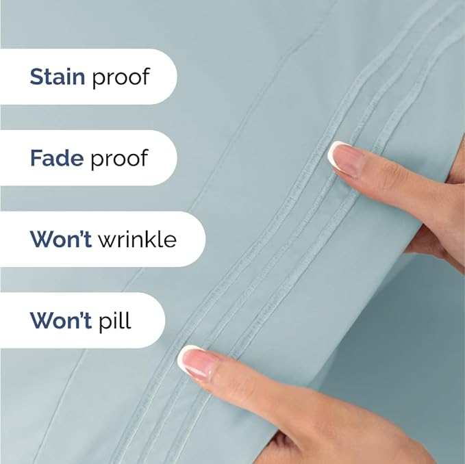 Full Size 4 Piece Sheet Set - Comfy Breathable & Cooling Sheets - Hotel Luxury Bed Sheets for Women & Men - Deep Pockets, Easy-Fit, Extra Soft & Wrinkle Free Sheets - Ice Blue Oeko-Tex Bed Sheet Set - LeafyLoom