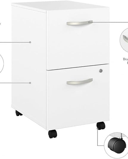 Bush Business Furniture Hybrid 2-Drawer Mobile File Cabinet, Letter/Legal, White, 20-inch (HYF116WHSU-Z) - LeafyLoom
