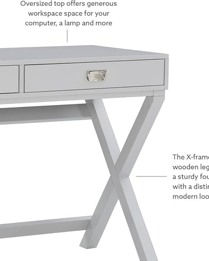 Linon Grey 2-Drawer Writing Jaycee Desk - LeafyLoom