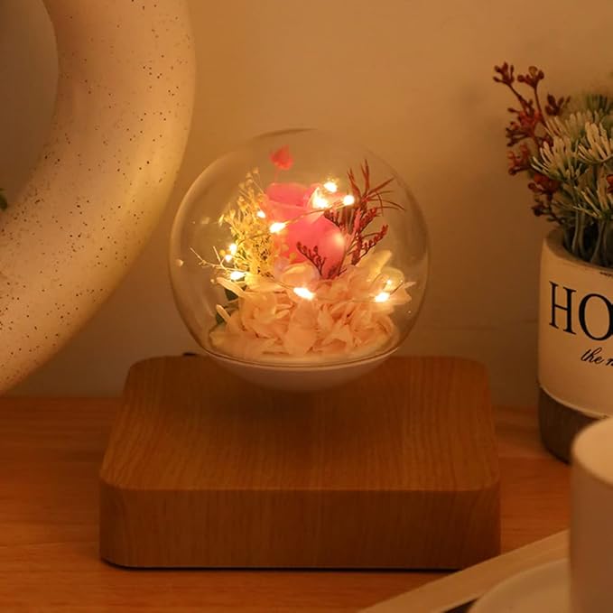 Magnetic Levitating Flower, Forever Flowers Real Eternal Roses, Levitation LED Light Bulb Lamp Floating Light, Decorative Light for Kids Lover Friends - LeafyLoom