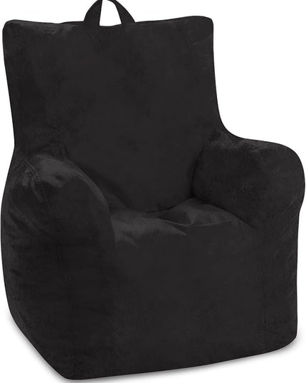 Posh Creations Structured Comfy Bean Bag Chair for Gaming, Reading, and Watching TV, Pasadena Chair, Rabbit Fur - Black - LeafyLoom