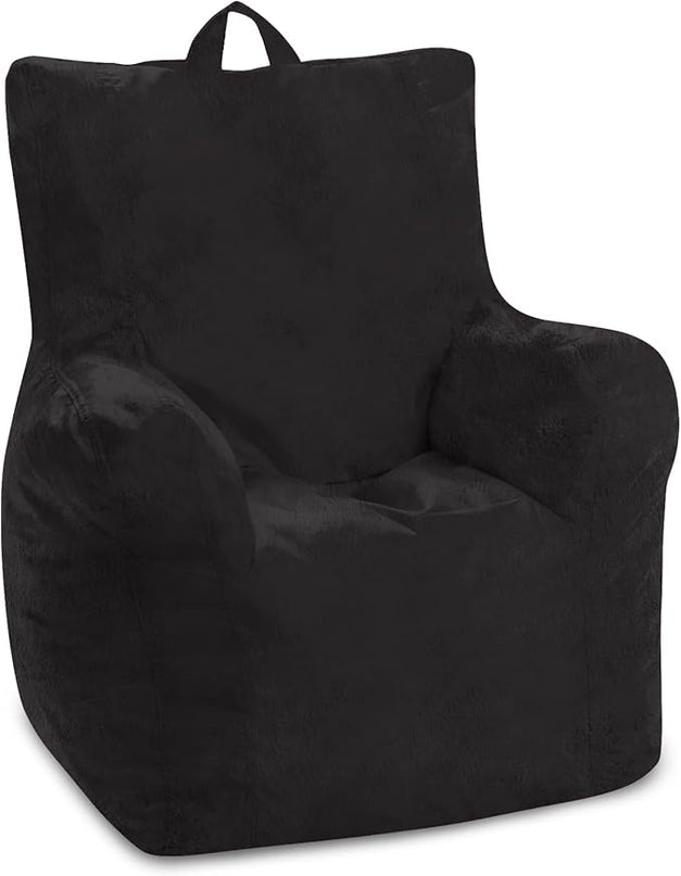 Posh Creations Structured Comfy Bean Bag Chair for Gaming, Reading, and Watching TV, Pasadena Chair, Rabbit Fur - Black - LeafyLoom