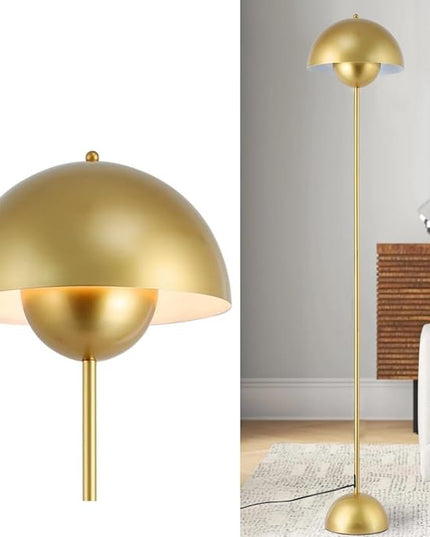 Modern Floor Lamp for Bedroom, 63'' Industrial Corner Floor Lamp for Living Room, Metal Arched Shade Tall Standing Lamp for Office, Reflecting Light Reading Floor Lamp, Gold - LeafyLoom