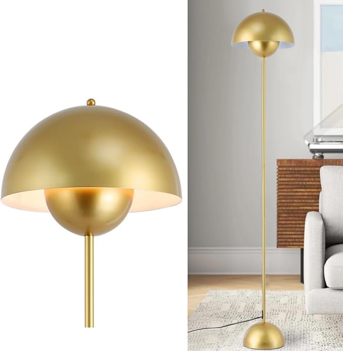 Modern Floor Lamp for Bedroom, 63'' Industrial Corner Floor Lamp for Living Room, Metal Arched Shade Tall Standing Lamp for Office, Reflecting Light Reading Floor Lamp, Gold - LeafyLoom
