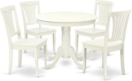 East West Furniture ANAV5-LWH-W 5 Piece Room Set Includes a Round Kitchen Table with Pedestal and 4 Dining Chairs, 36x36 Inch - LeafyLoom
