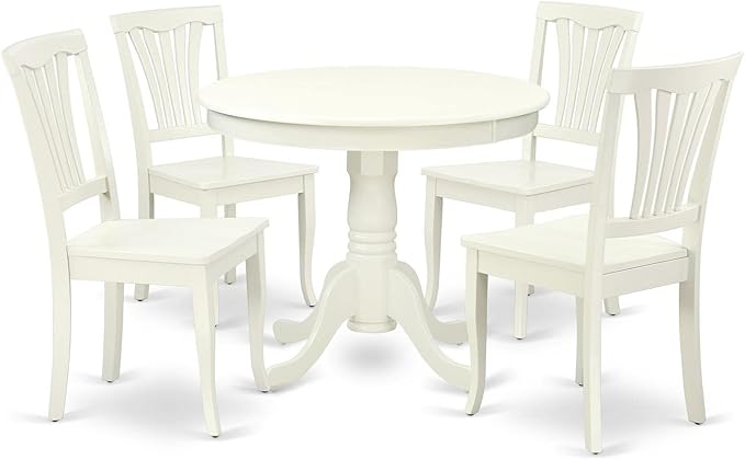 East West Furniture ANAV5-LWH-W 5 Piece Room Set Includes a Round Kitchen Table with Pedestal and 4 Dining Chairs, 36x36 Inch - LeafyLoom