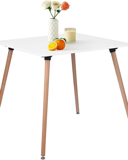 Square Dining Table 31.5 Inch for 2-4 People, Modern Functional White Table with Wooden Legs for Home Office Kitchen Dining Room Patio Small Spaces - LeafyLoom