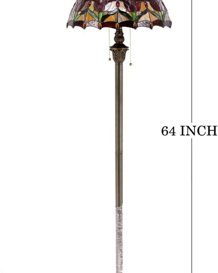 WERFACTORY Tiffany Floor Lamp Red Amber Tulip Flower Stained Glass Standing Reading Light 16X16X64 Inches Antique Pole Corner Lamp Decor Bedroom Living Room Home Office S030 Series - LeafyLoom