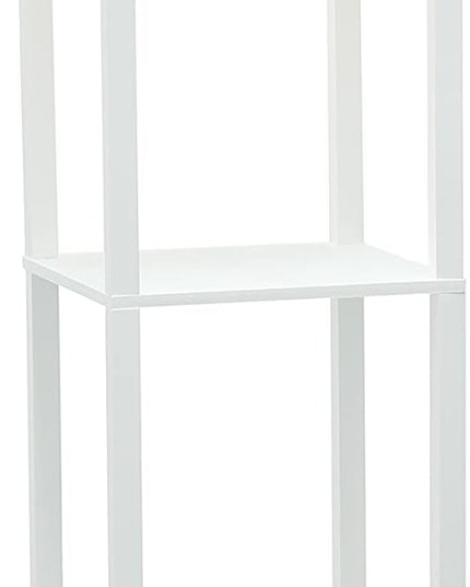 Simple Designs LF1037-WHT Floor Lamp Etagere Organizer Storage Shelf with 2 USB Charging Ports, 1 Charging Outlet and Linen Shade, White - LeafyLoom